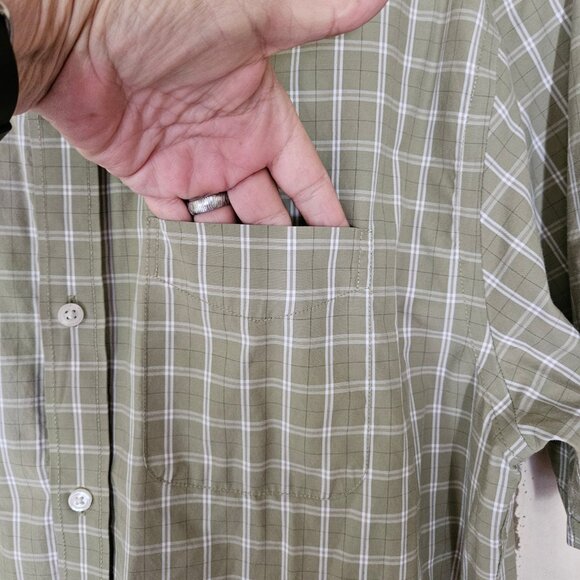 Men's Eddie Bauer Green Plaid Button up Collar Short Sleeve Shirt Large - Picture 2 of 6